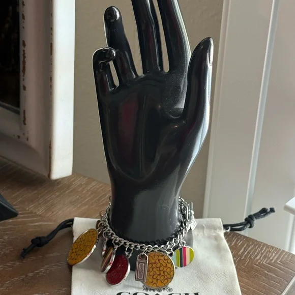 Coach Rare silver toned Gold&Red enamel Charm Bracelet NWOT w branded dust bag - Picture 9 of 9